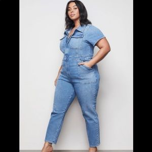 Good American Blue Denim Jumpsuit Relaxed Fit